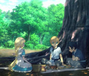 kirito, uegeo and alice have a picnic under the gigas tree